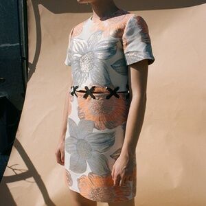 KAELEN Metallic floral sunflower detachable tee dress sz M